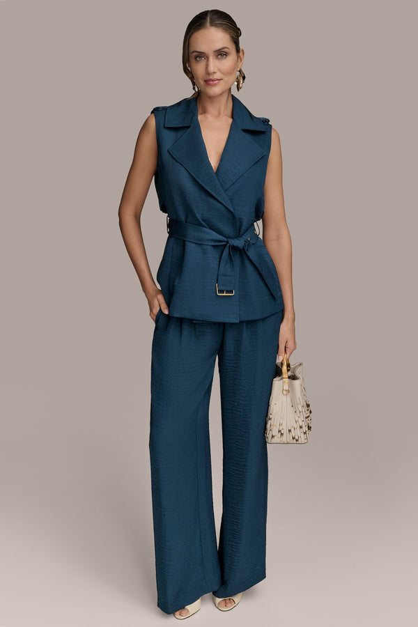 Donna Karan BELTED CRINKLED VEST Tide Navy