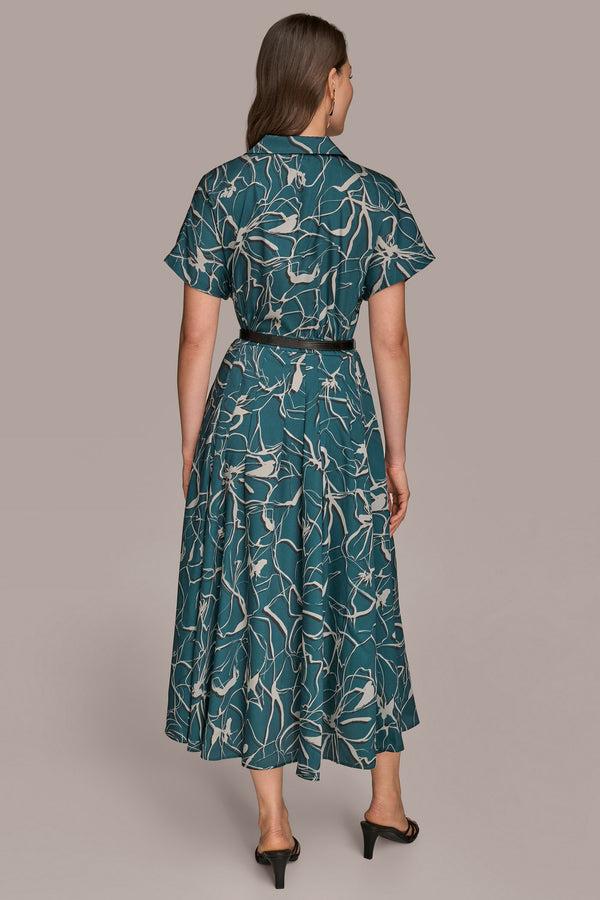 Donna Karan BELTED PRINTED MIDI SHIRT DRESS HUDSON