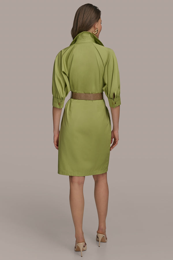 Donna Karan BELTED SHORT SLEEVE SHIRT DRESS KIWI