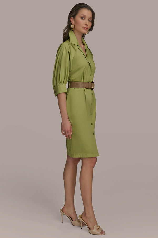 Donna Karan BELTED SHORT SLEEVE SHIRT DRESS KIWI