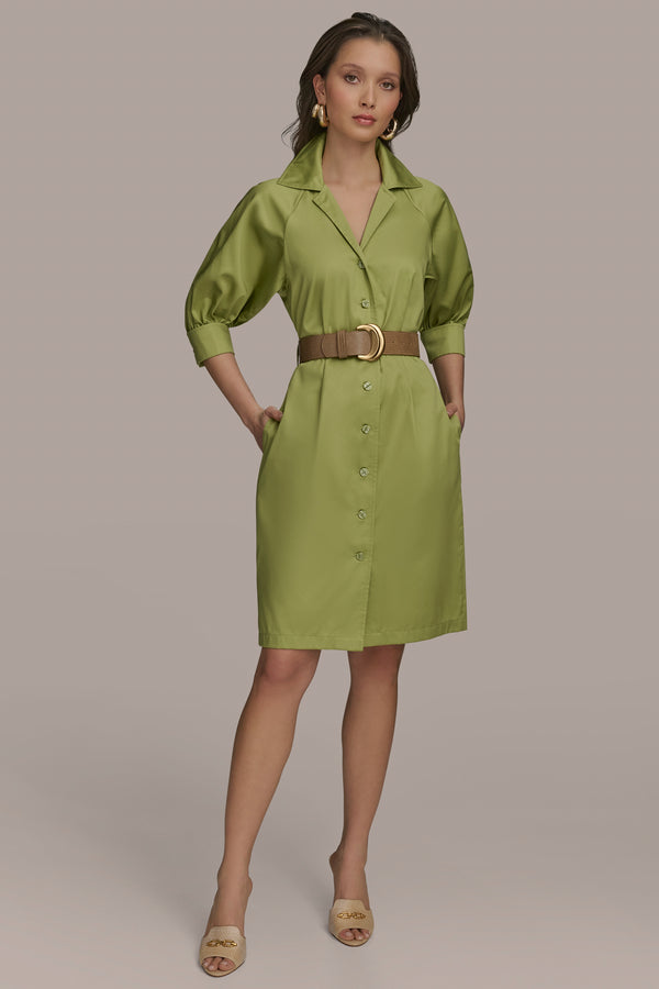Donna Karan BELTED SHORT SLEEVE SHIRT DRESS KIWI
