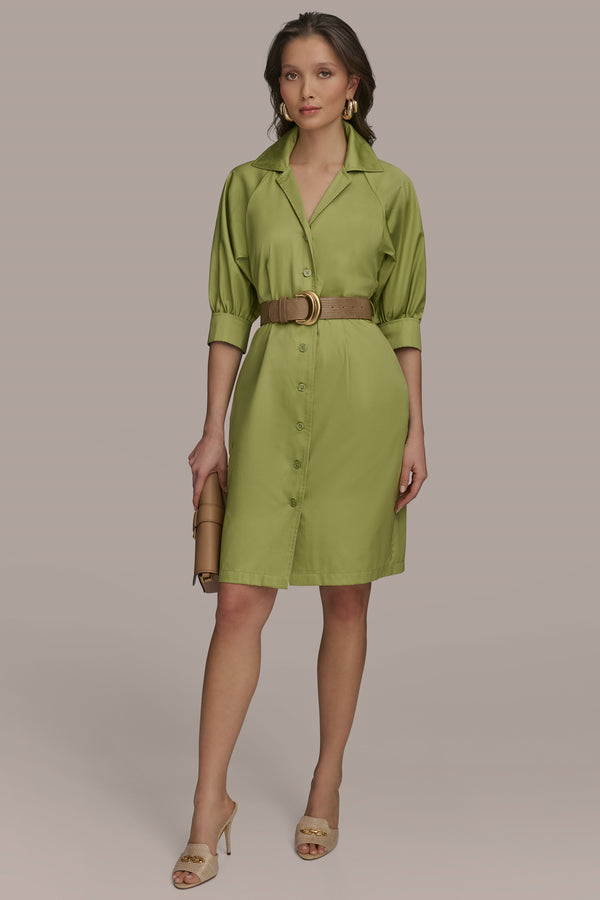 donna karan BELTED SHORT SLEEVE SHIRT DRESS KIWI