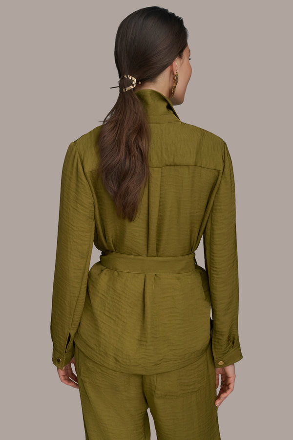 Donna Karan BELTED UTILITY JACKET Smokey Olive