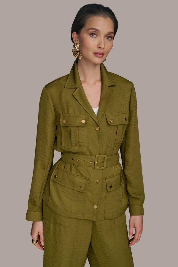 donna karan BELTED UTILITY JACKET Smokey Olive