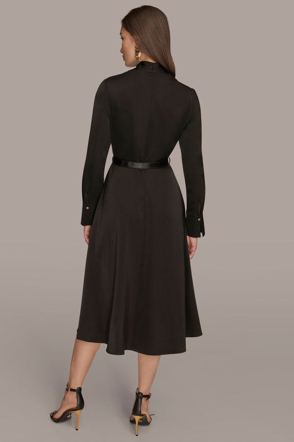 Donna Karan BELTED V-NECK MIDI DRESS Black