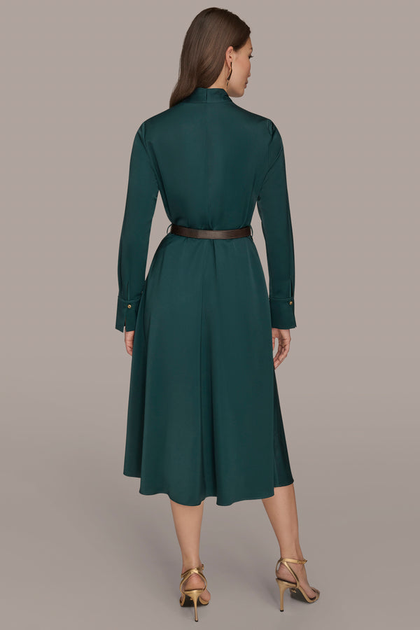 Donna Karan BELTED V-NECK MIDI DRESS HUDSON