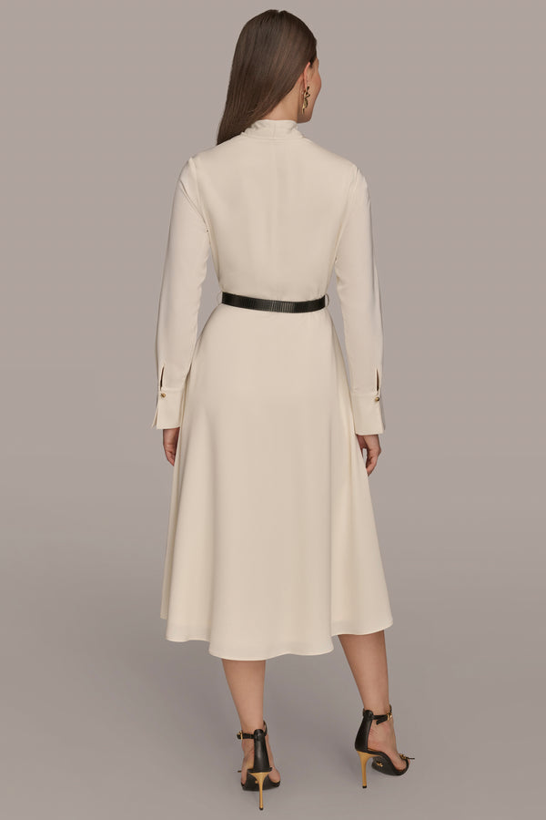 Donna Karan BELTED V-NECK MIDI DRESS PRISTINE