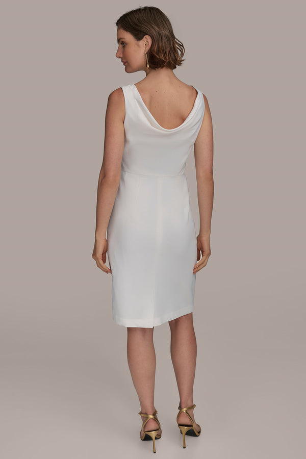 Donna Karan BOAT NECK SHEATH WITH CHAIN BELT CREAM