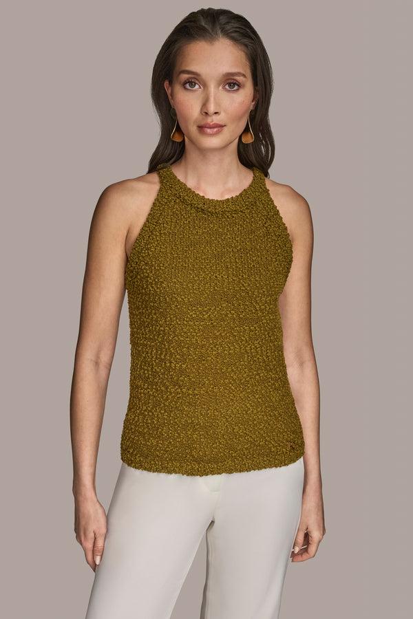 donna karan BOUCLÉ TOP Smoky Olive