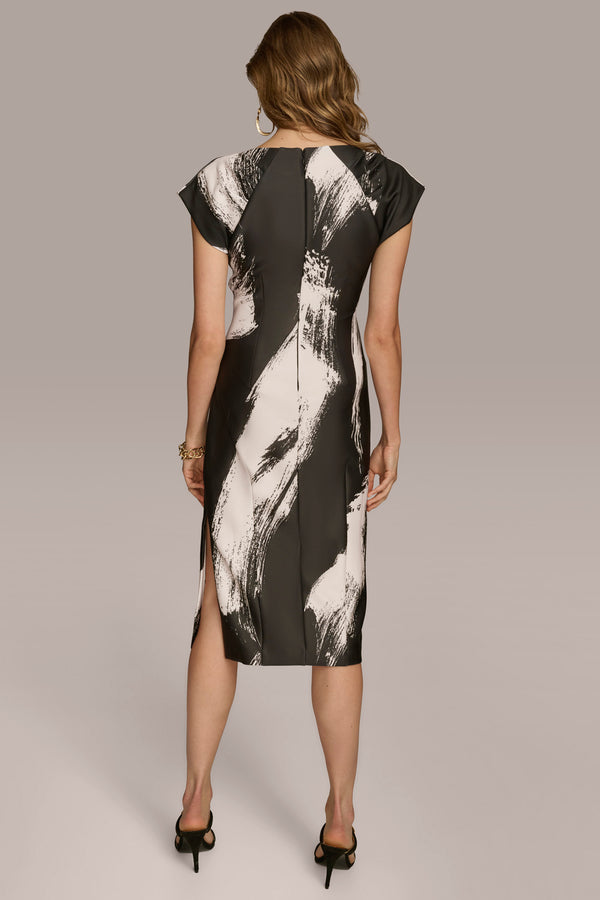 Donna Karan BRUSH STROKE SHEATH DRESS Black/Cream