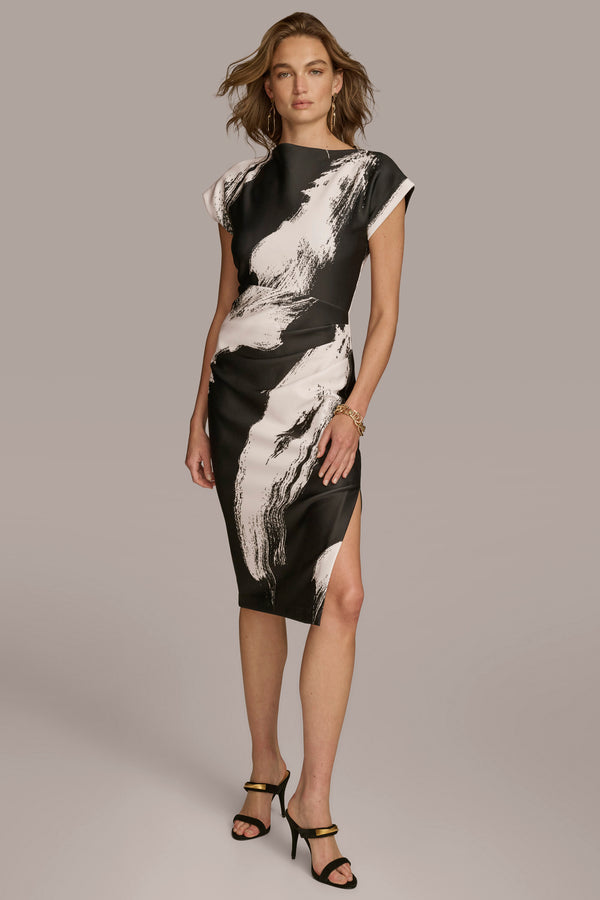 donna karan BRUSH STROKE SHEATH DRESS Black/Cream