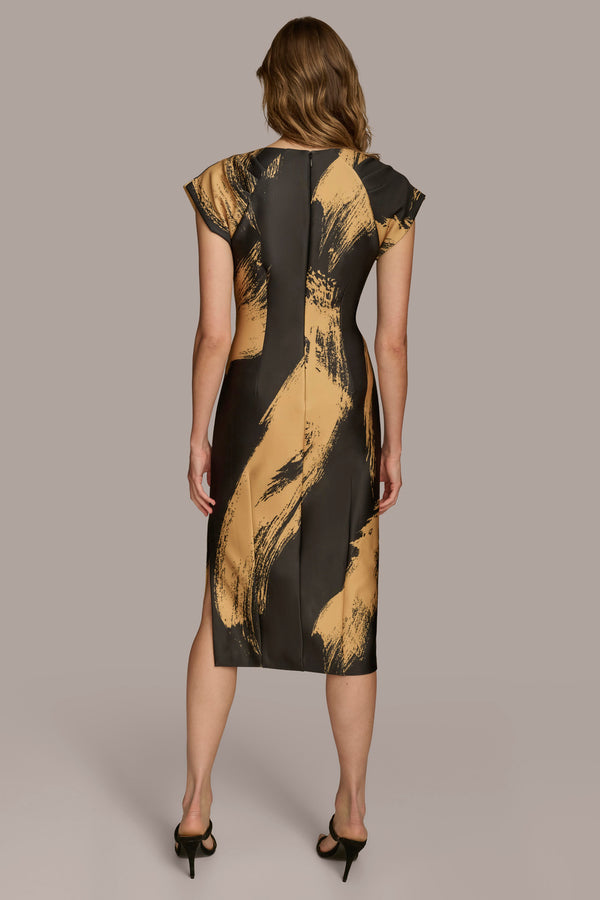 Donna Karan BRUSH STROKE SHEATH DRESS Black/Gold