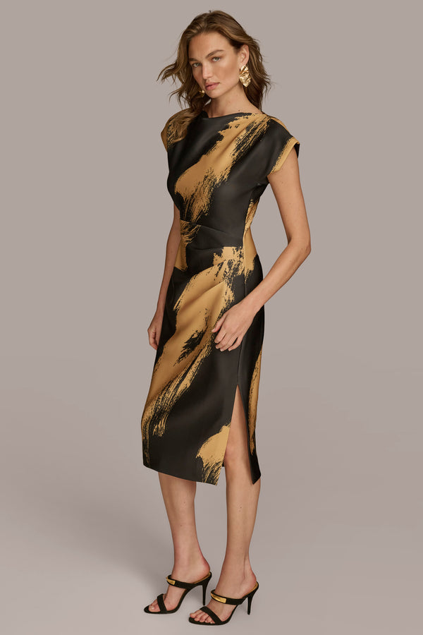 Donna Karan BRUSH STROKE SHEATH DRESS Black/Gold