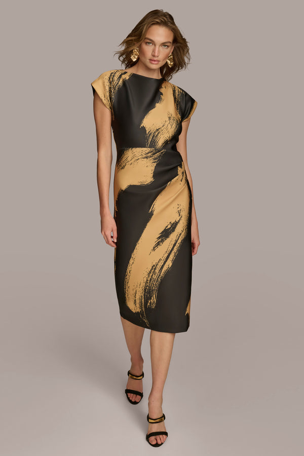 donna karan BRUSH STROKE SHEATH DRESS Black/Gold