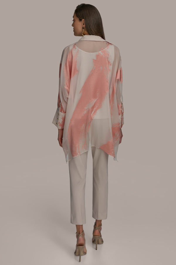 Donna Karan BRUSHSTROKE BURNOUT TOP APRICOT COMBO
