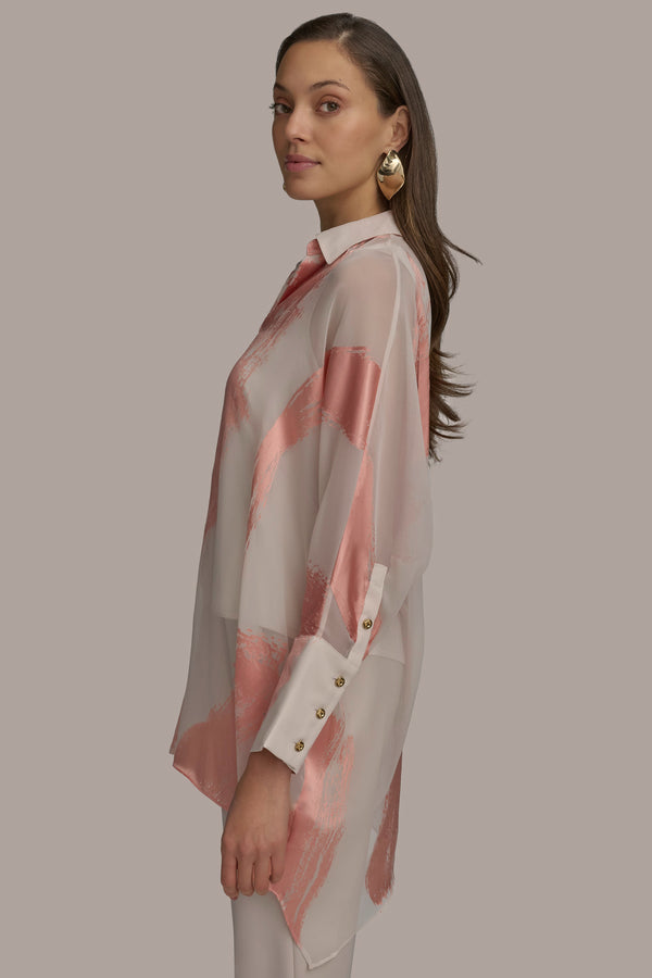 Donna Karan BRUSHSTROKE BURNOUT TOP APRICOT COMBO