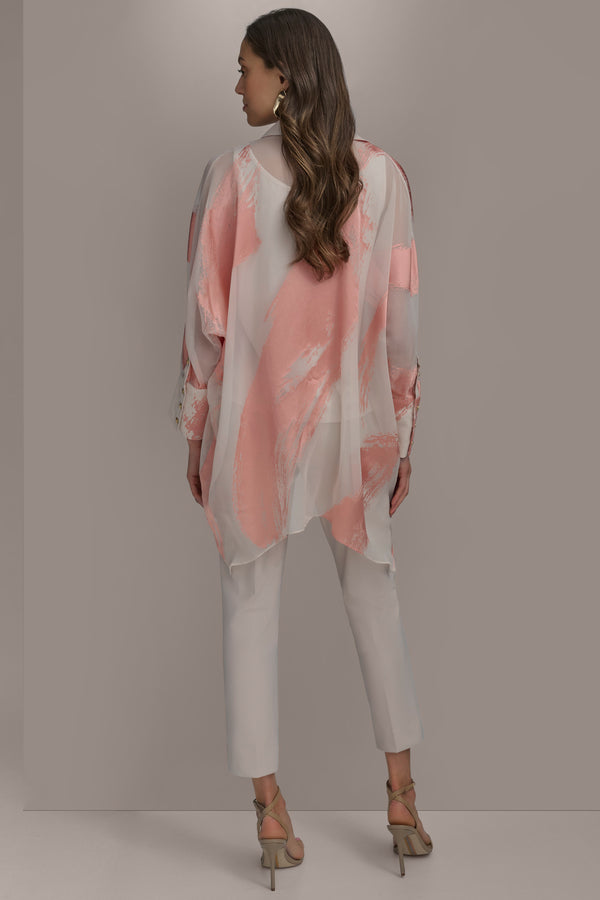 Donna Karan BRUSHSTROKE BURNOUT TOP APRICOT COMBO