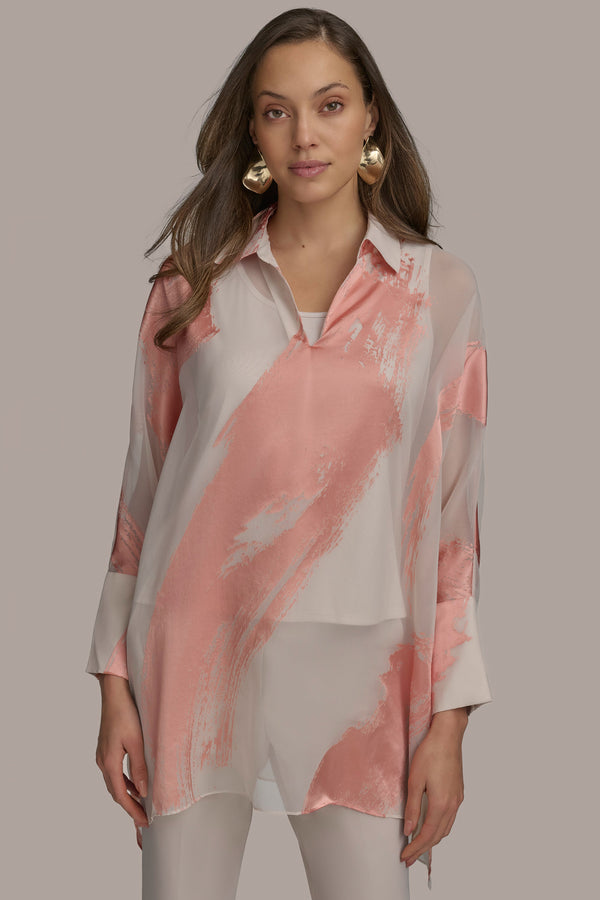 donna karan BRUSHSTROKE BURNOUT TOP APRICOT COMBO