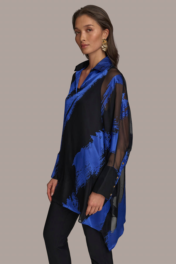 Donna Karan BRUSHSTROKE TUNIC BLACK/MARBELLA