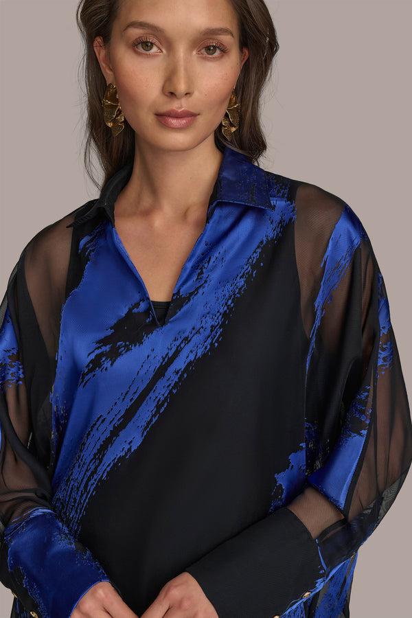 Donna Karan BRUSHSTROKE TUNIC BLACK/MARBELLA