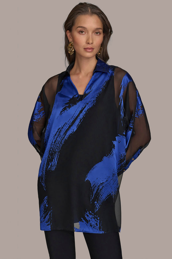 donna karan BRUSHSTROKE TUNIC BLACK/MARBELLA