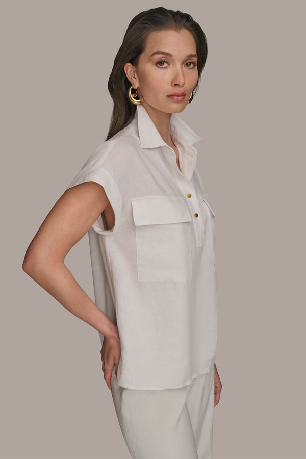 Donna Karan BUTTON DETAILED POPOVER TOP Cream