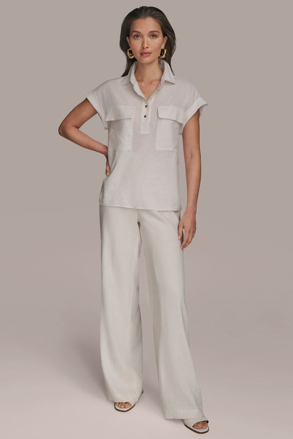 Donna Karan BUTTON DETAILED POPOVER TOP Cream