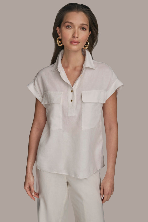 donna karan BUTTON DETAILED POPOVER TOP Cream