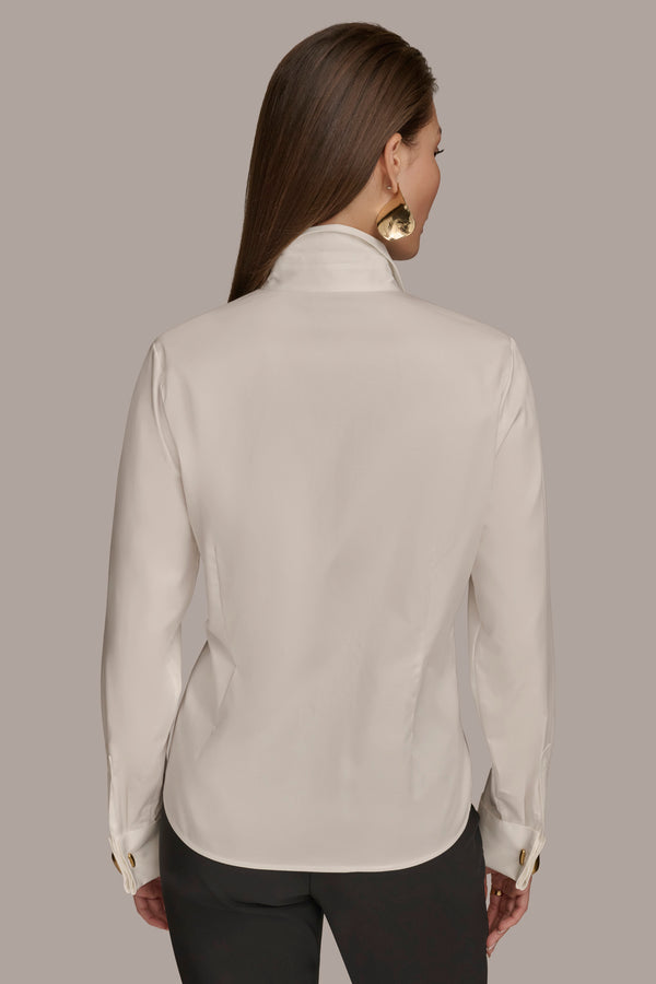 Donna Karan BUTTON UP WITH CUFF HARDWARE TOP CREAM