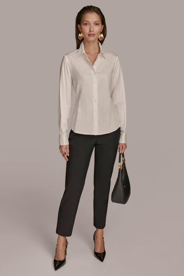 Donna Karan BUTTON UP WITH CUFF HARDWARE TOP CREAM