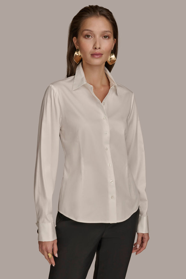 donna karan BUTTON UP WITH CUFF HARDWARE TOP CREAM