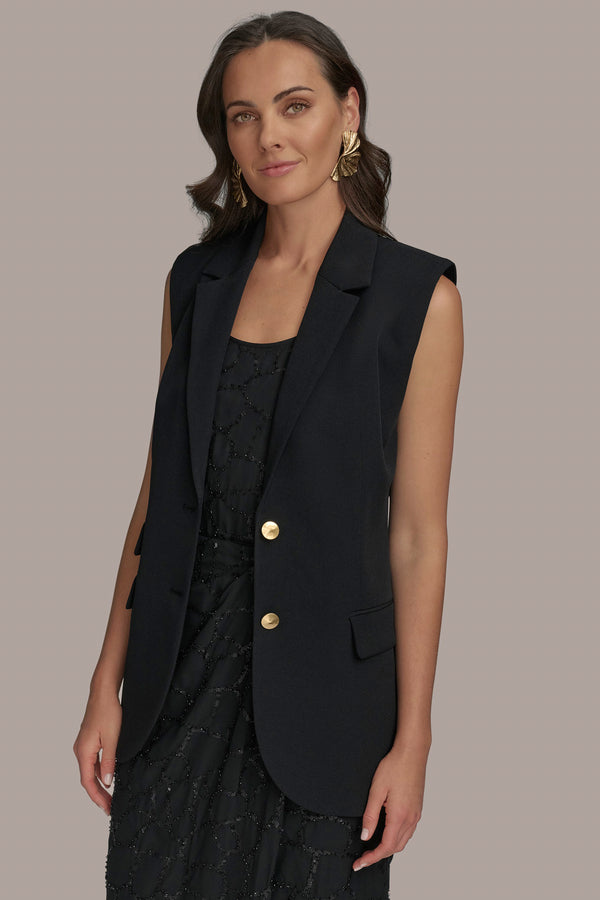 Donna Karan BUTTON VEST WITH POCKET DETAIL Black