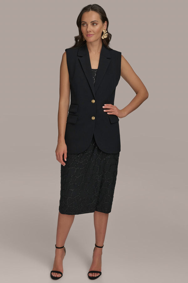 Donna Karan BUTTON VEST WITH POCKET DETAIL Black
