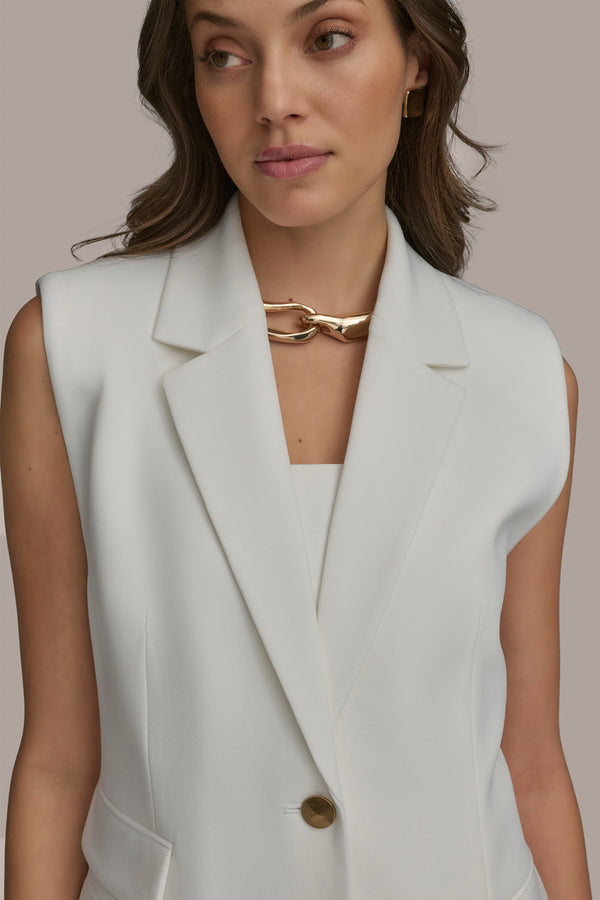 Donna Karan BUTTON VEST WITH POCKET DETAIL CREAM