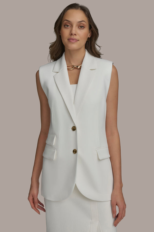 donna karan BUTTON VEST WITH POCKET DETAIL CREAM