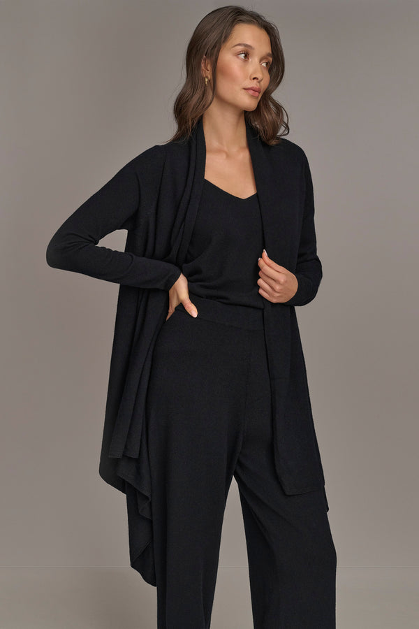 Donna Karan CASHMERE LONG SLEEVE CARDIGAN Black