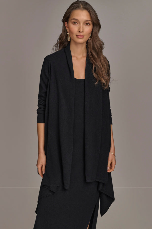 donna karan CASHMERE LONG SLEEVE CARDIGAN Black