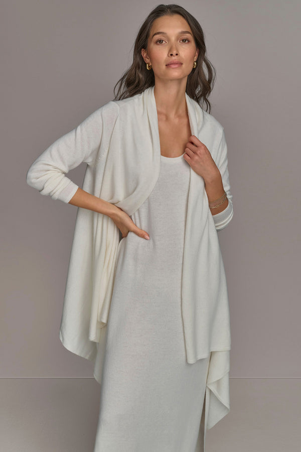 donna karan CASHMERE LONG SLEEVE CARDIGAN Cream