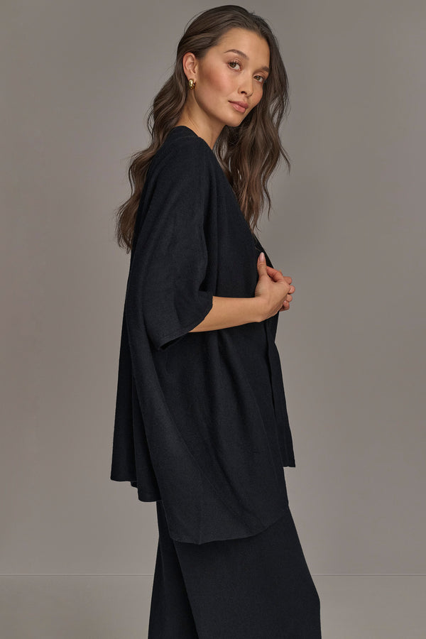 Donna Karan CASHMERE SHORT SLEEVE CARDIGAN Black