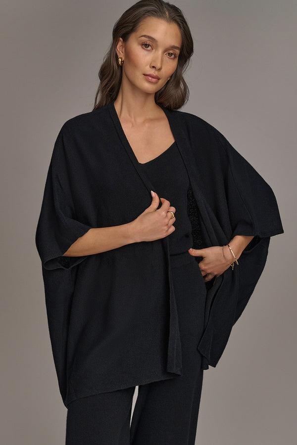 donna karan CASHMERE SHORT SLEEVE CARDIGAN Black