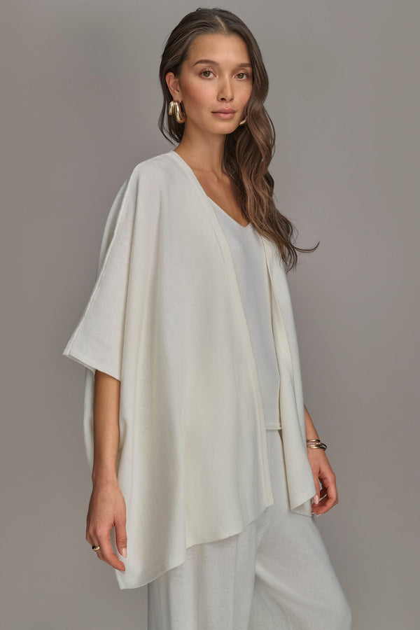 Donna Karan CASHMERE SHORT SLEEVE CARDIGAN Cream