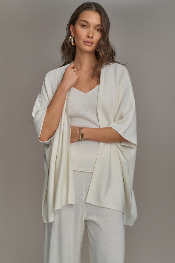 donna karan CASHMERE SHORT SLEEVE CARDIGAN Cream