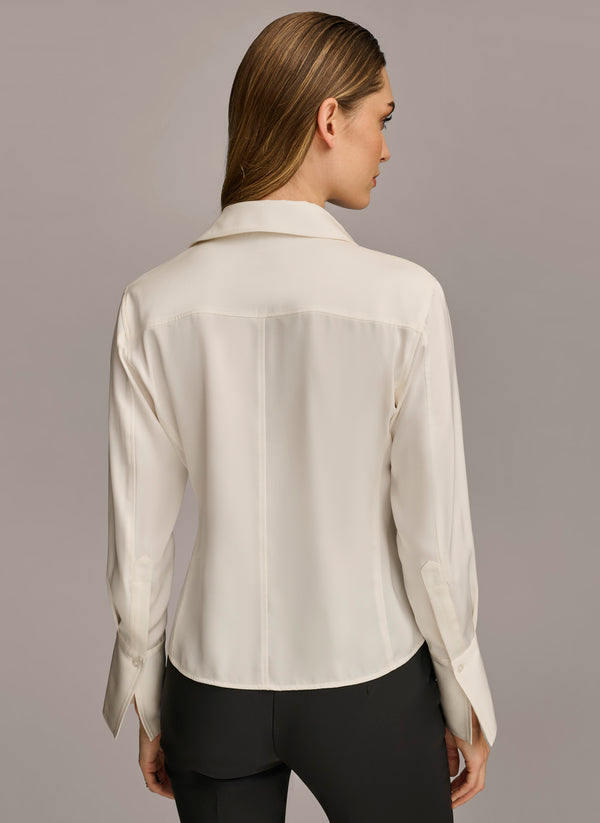 Donna Karan COLLARED BUTTON DOWN BLOUSE Cream
