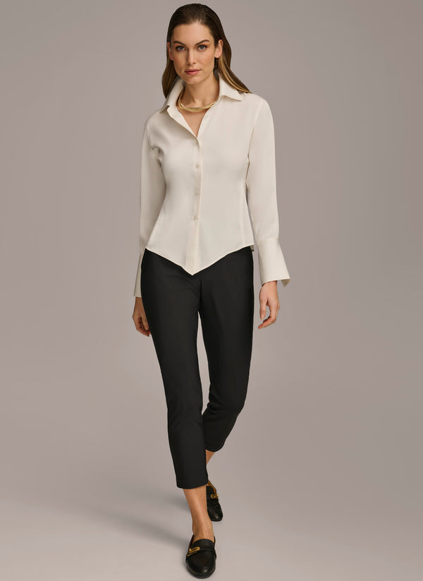 Donna Karan COLLARED BUTTON DOWN BLOUSE Cream