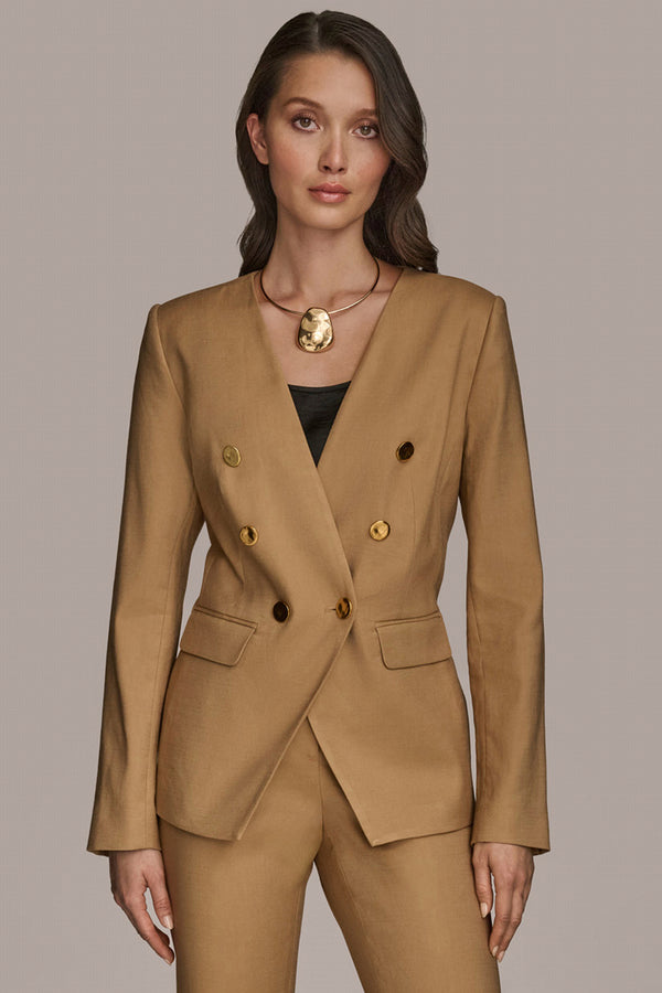 donna karan COLLARLESS JACKET HAZELNUT