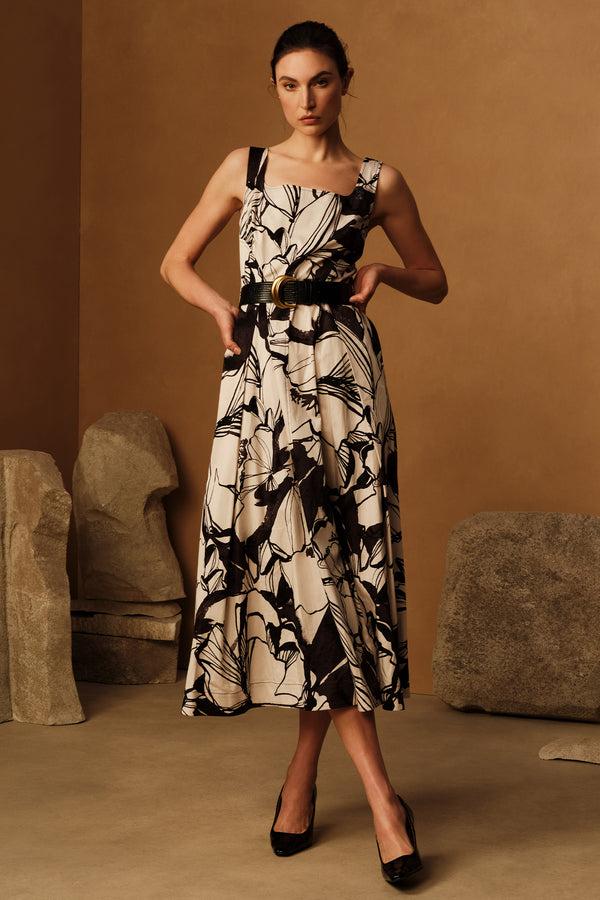 Donna Karan COTTON A LINE MIDI WITH BELT Black