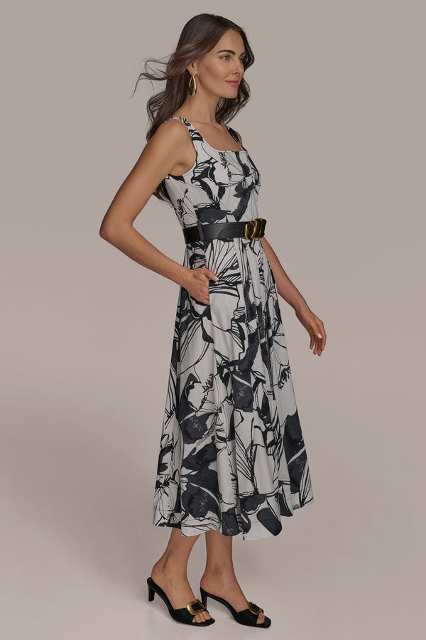 Donna Karan COTTON A LINE MIDI WITH BELT Black