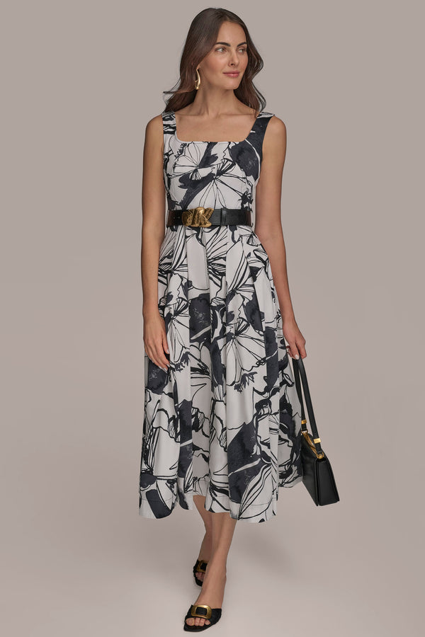 donna karan COTTON A LINE MIDI WITH BELT Black