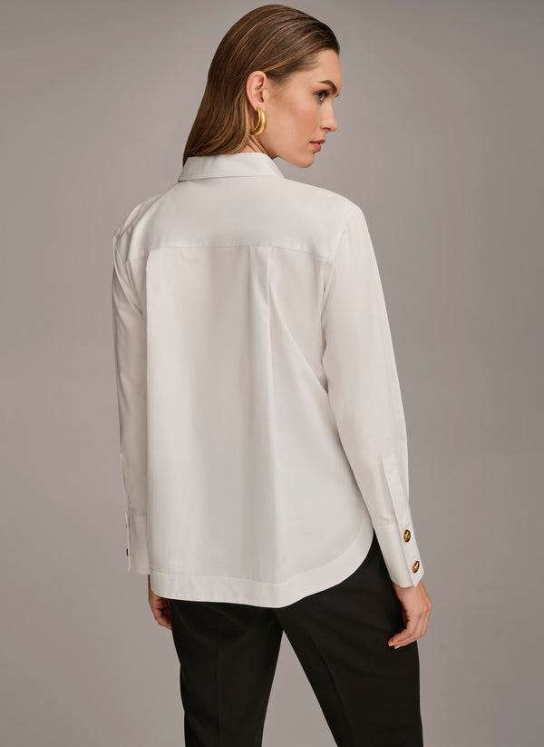 Donna Karan COTTON COLLARED BUTTON DOWN White