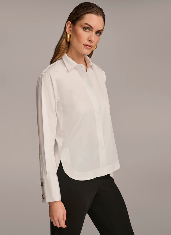 Donna Karan COTTON COLLARED BUTTON DOWN White